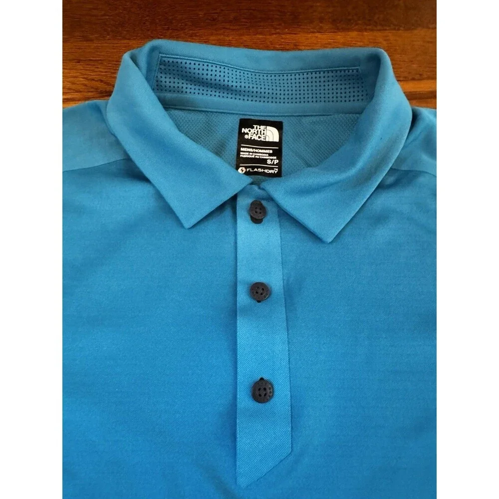 The North Face FlashDry Polo Shirt Mens Size Small Blue Short Sleeve Golf Hiking